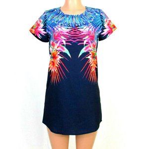 Indikah Rainbow Serpent Mini Dress (or Tunic) Navy MultiColor Floral